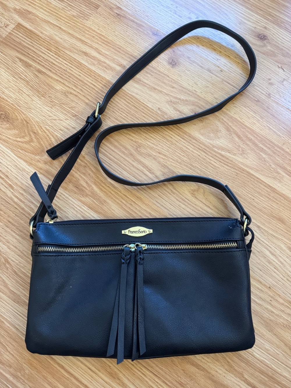 Franco Sarto Black Leather Crossbody Bag with Tassel & gold detail 🔅